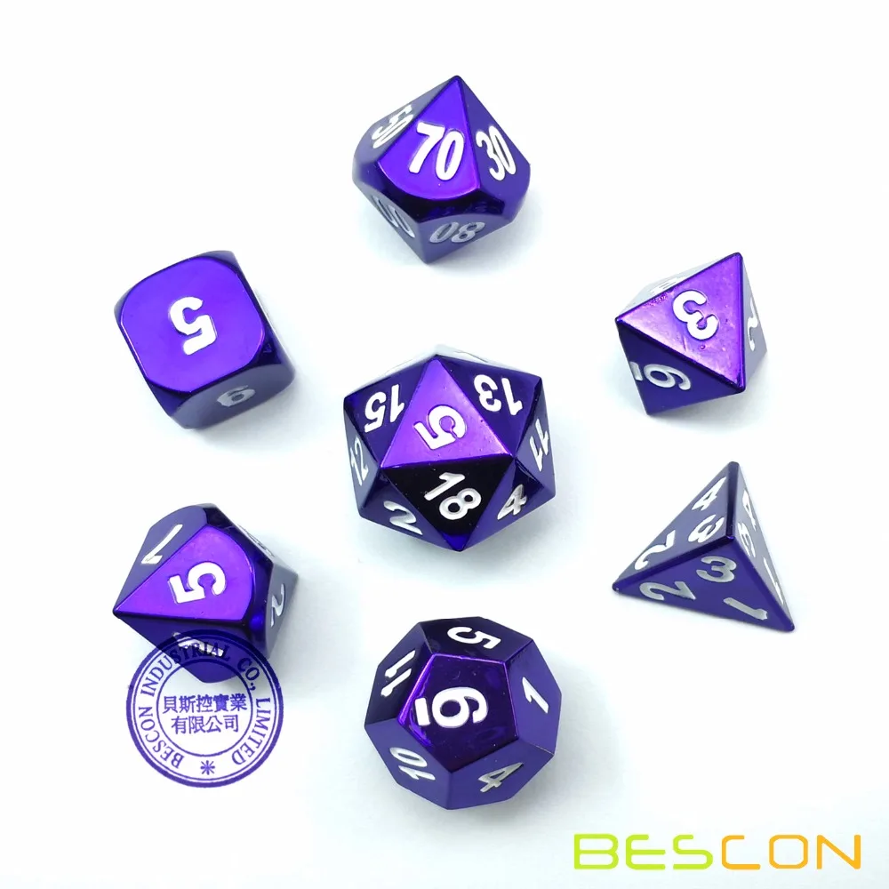 Bescon 7 шт. набор тяжелых металлических игральных костей набор глянцевых фиолетовых, цветных твердых металлических многогранных D& D игральных костей Фиолетовый