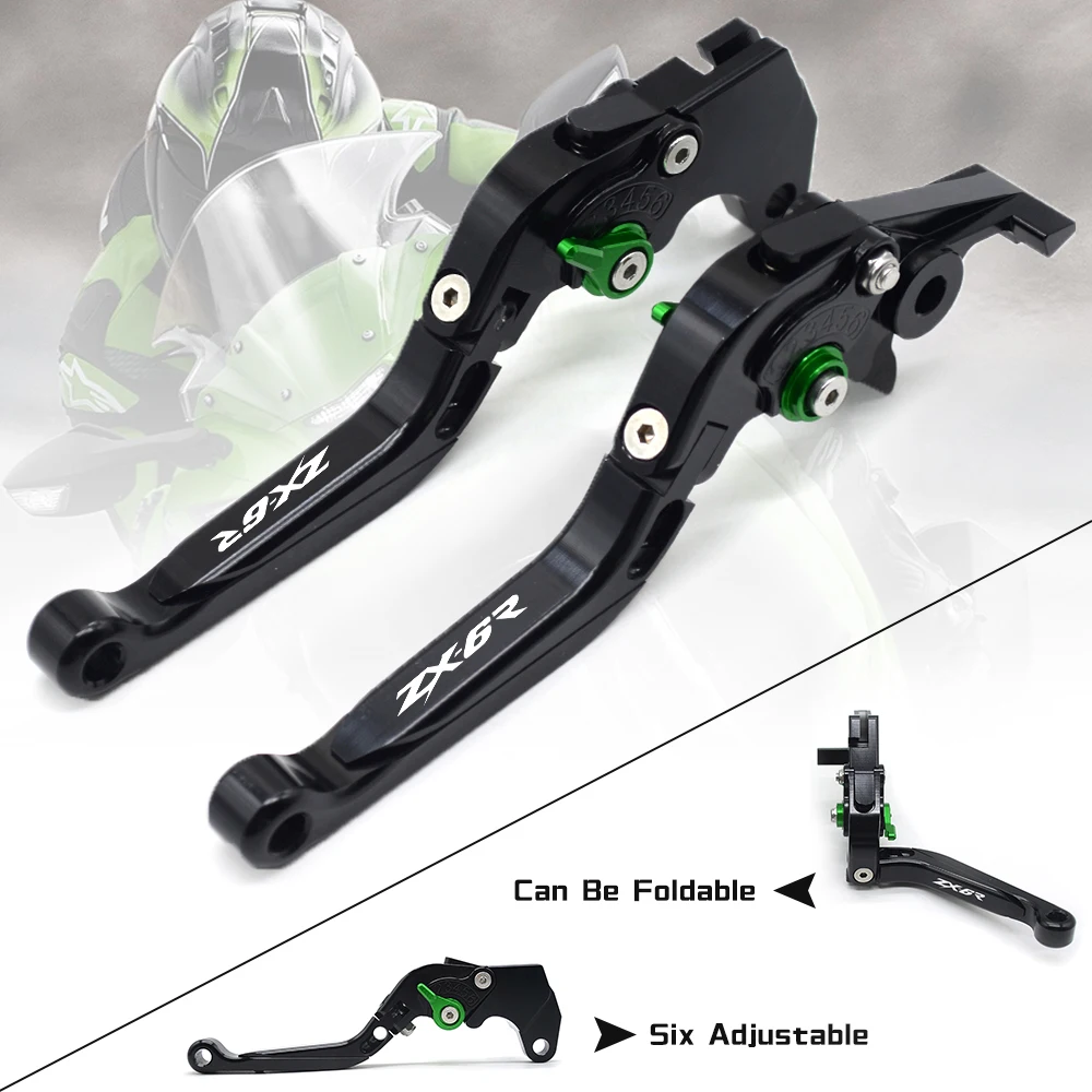 For Kawasaki ZX6R ZX-6R 636 2007-2016 Motorcycle Clutch Brake Lever Aluminum Adjustable Clutch Lever Brake Lever With ZX6R LOGO