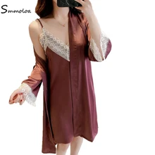 Smmoloa сексуальный женский шелковый халат наборы кружевной халат из двух предметов пижамы Женский комплект сна