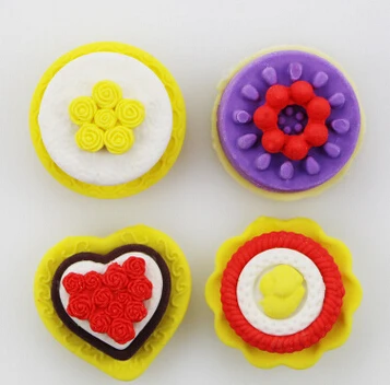 

2016 New Arrival 3D Korean Student Cake Eraser Flower Eraser Set School Eraser 24 sets per lot with free gifts