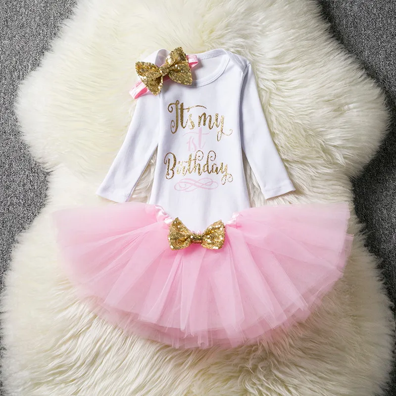 Платье на день рождения для маленьких девочек 1 год одежда для малышей Одежда для первого дня рождения Платья-пачки на крестины для девочек vestidos infantil - Цвет: 7-Pink