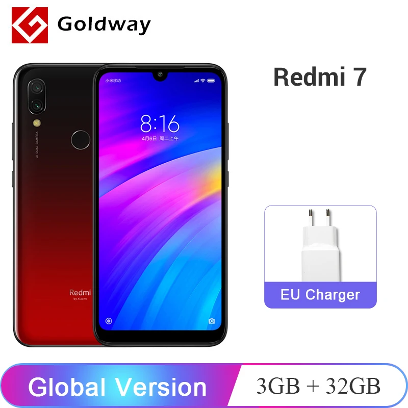 

Original Global Version Xiaomi Redmi 7 3GB 32GB Mobile Phone Snapdragon 632 Octa Core 12MP+2MP 6.26" 4000mAh Battery Smartphone