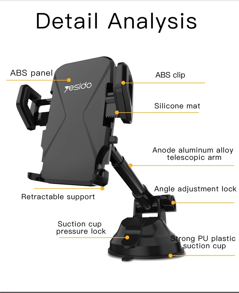 Yesido C40 Телескопический автомобильный держатель для телефона на лобовое стекло, автомобильный держатель, подставка для мобильного телефона для iPhone, samsung, автомобильный держатель для телефона