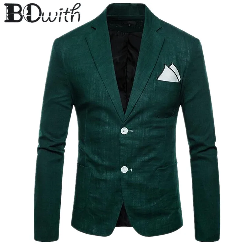 

2019 New Arrival Men Blazer Jacket Dark Green Casual Long Sleeve Notched Collar Men Coat for Party Groom Wedding