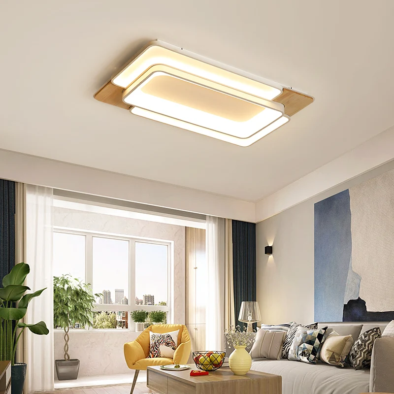 

Modern LED chandelier for Living room bedroom Rectangle aluminum wood room chandelier ceiling Fixture