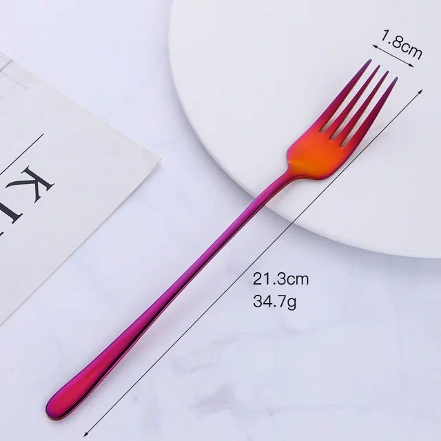 18/8 Stainless Steel Dinner Fork Korea Colourful Dessert Fork Long