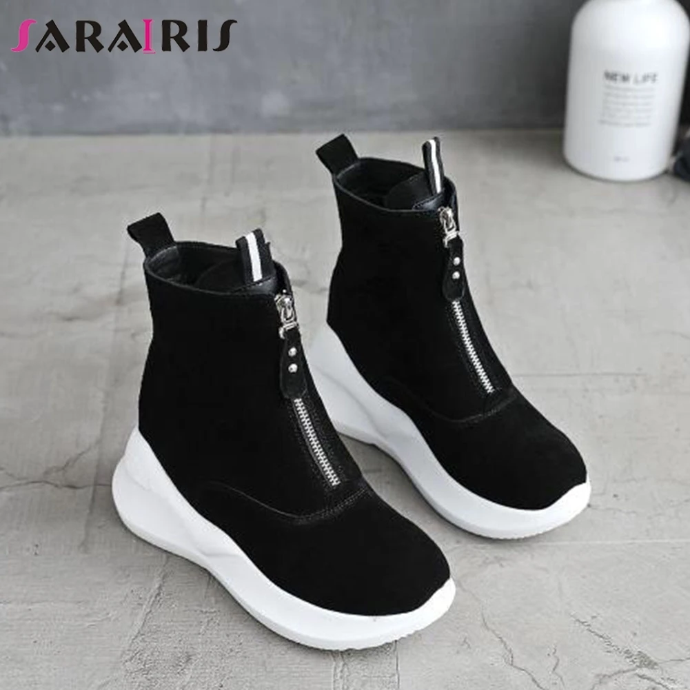 

SARAIRIS New Flat Platform Round Toe Zip Top Quality Shoes Woman Casual Party Comfortable Winter Spring Ankle Boots Black