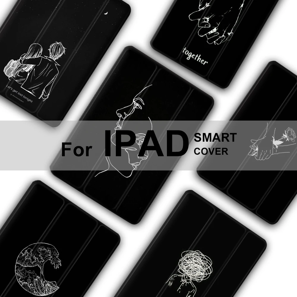 

Black Art Literal Magnet Flip Cover For iPad Pro 9.7 Air3 10.5 11 Mini 2 3 4 5 2019 Tablet Case Soft Back for iPad 9.7 2017 2018