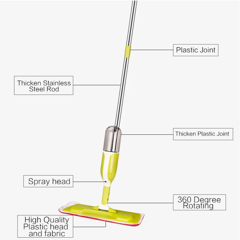 Многофункциональная швабра с распылителем воды из нержавеющей стали, 360 градусов, деревянная плитка для пола, кухонные инструменты для чистки пола