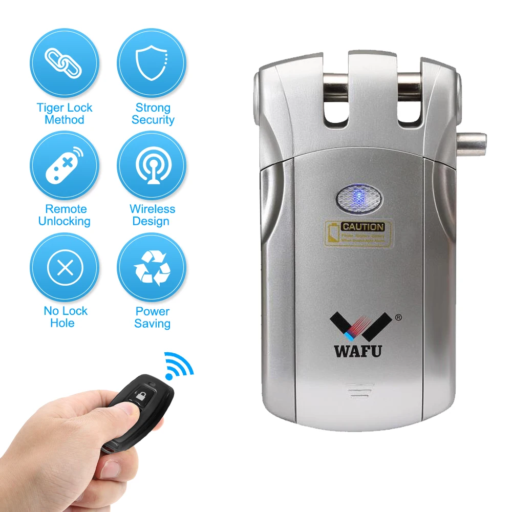 

Wafu WF-018 Wireless Remote Control Lock Security Invisible Keyless Door Lock Zinc Alloy Metal with 4 Remote Keys Smart Lock