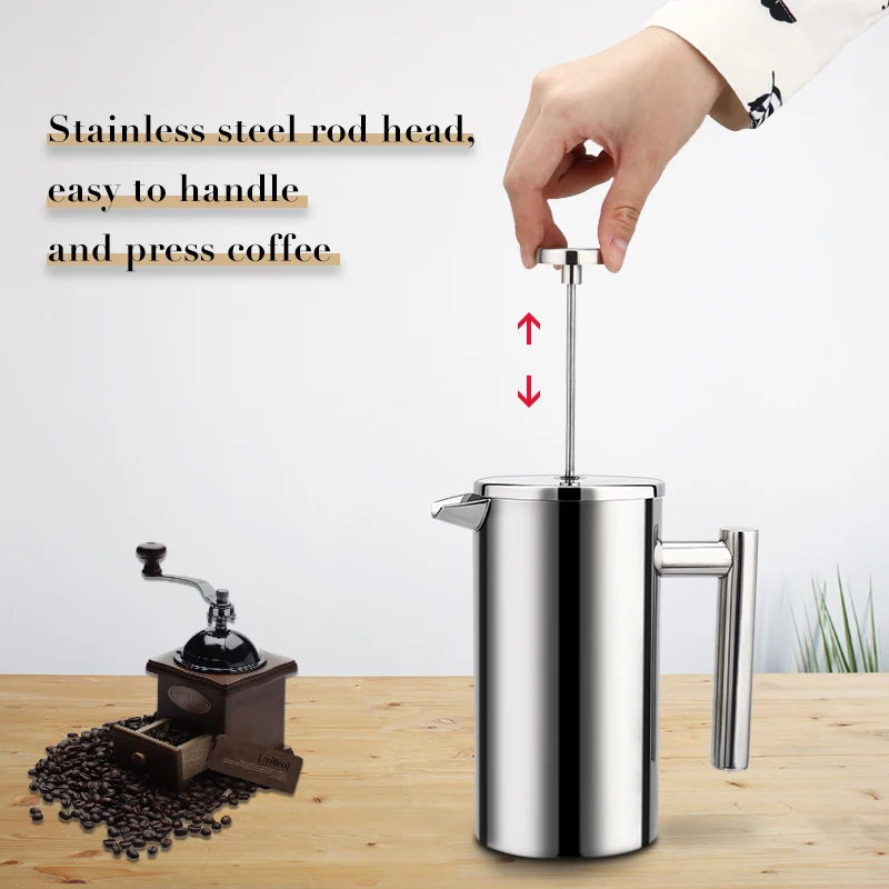 French Press Coffee Maker Stainless Steel Coffee Percolator Pot,Double Wall& Large Capacity Manual Cafetiere Coffee Containers