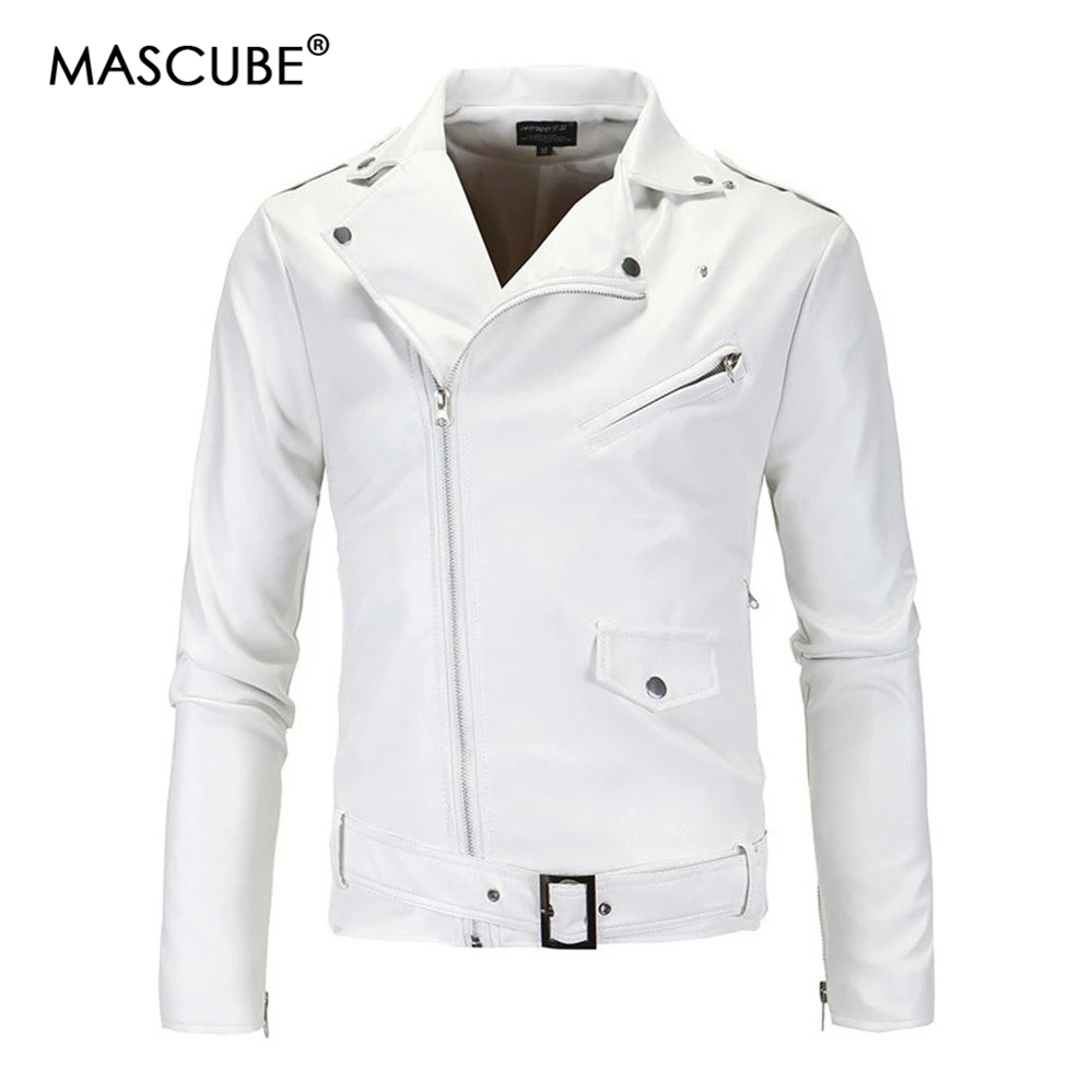 MASCUBE Mens White Color Lether Jackets Coat Autumn