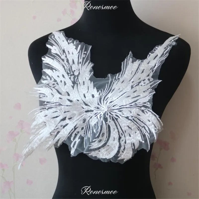 

1Pc Ivory Clear Sequins Embroidery Body Lace Flower Patch Wedding Evening Dress Veil Headdress Decorative Material 45.5X23cm