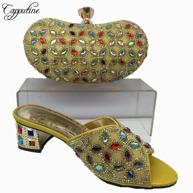 Capputine Latest African Woman font b Shoes b font And Bag Set Summer Low Heels font