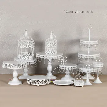 

Branco Rodada Carrinho Do Bolo Cupcake Sobremesa Display Suportes De Metal com Contas de Cristal, branco