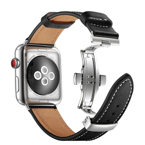 Кожаный ремешок OSRUI для apple watch band 4 44 мм 40 мм iwatch 3 band correa apple 42 мм 38 мм браслет на запястье ремень аксессуары для часов - Цвет ремешка: Silver button