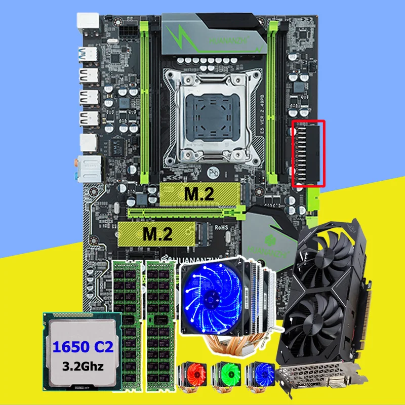 Best Price HUANAN ZHI X79 Pro motherboard with dual M.2 slot video card GTX1050Ti 4G CPU Xeon E5 1650 3.2GHz cooler RAM 16G(2*8G) REG ECC