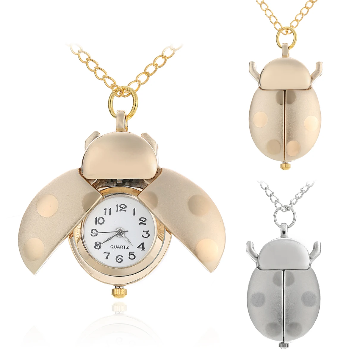 Shellhard Gold/Silver Beetle Pocket Watch Women Small Animal Necklace