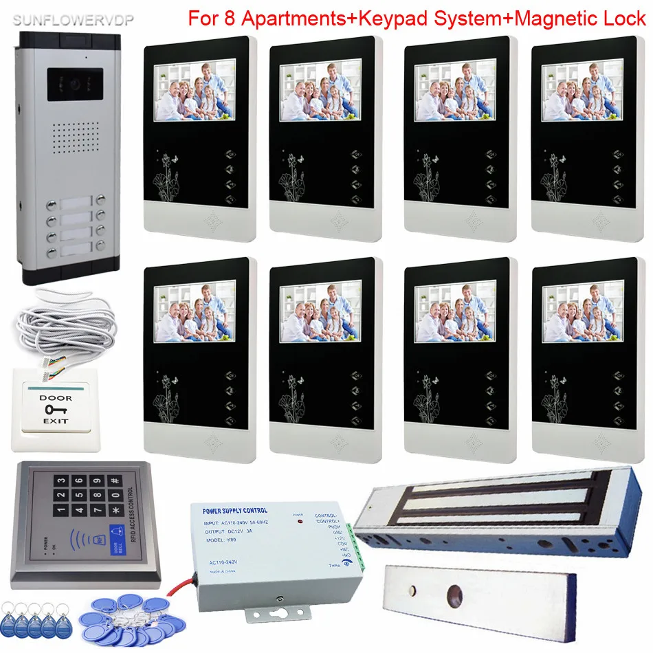 Rfid Keypad For 8 Units Video Intercom With Electromagnetic Lock Apartment Doorbell System Metal CCD lens Doorbell Camera Kit Rfid Keypad For 8 Units Video Intercom With Electromagnetic Lock Apartment Doorbell System Metal CCD lens Doorbell Camera Kit