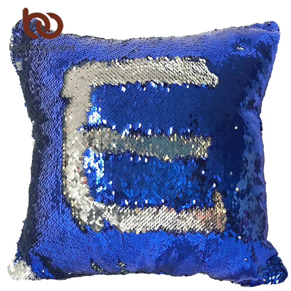 BeddingOutlet Mermaid Sequin Cushion Cover Magical Changing Blue Silver Fashion Decorative ...