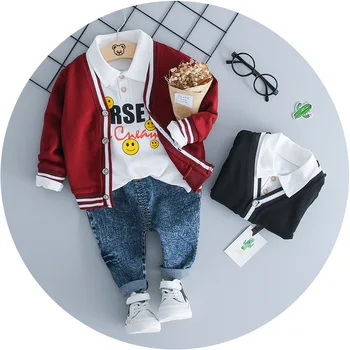 

Boys Clothes Sets 2019 autumn new children's cardigan jacket + t-shirt + Jeans three-piece Kids Clothing