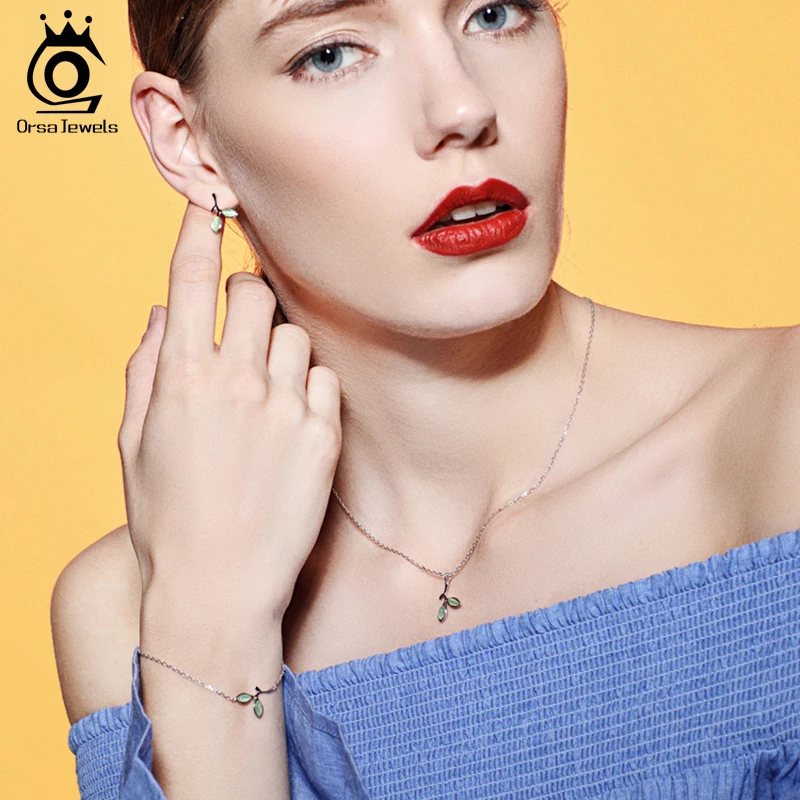 Женские браслеты ORSA JEWELS из серебра 925 пробы с зелеными листьями|Гибкие и жесткие