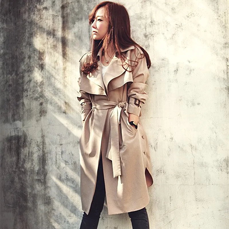 Bouton vent Femmes coat Solide 2019 Ceinture Vêtements Léger Femelle Nouveau Décontracté Coupe Feminino Trench Banlieue Long Casaco Couleur Khaki Ac002 De b76yfg