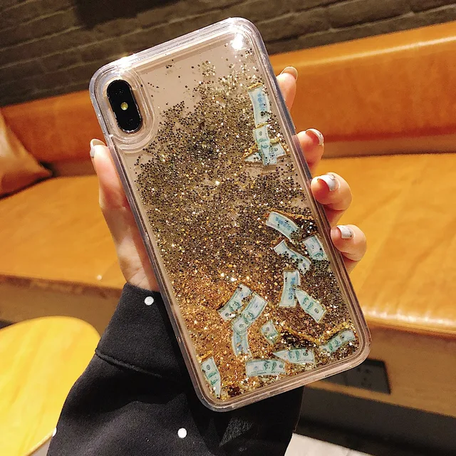 Dollar Gold color quicksand case for iphone X XS MAX case silicone TPU