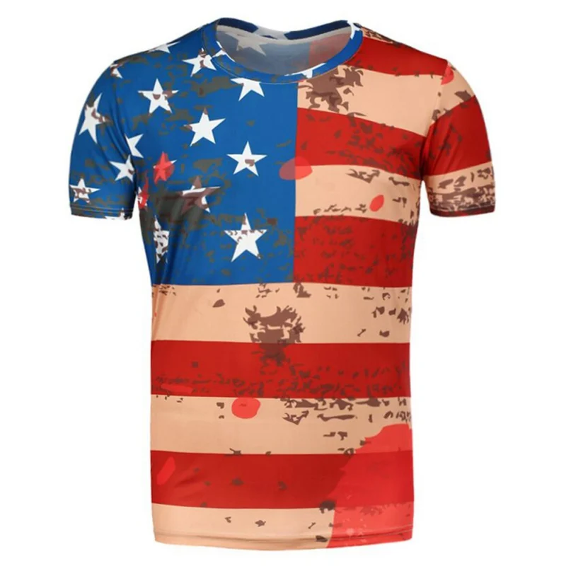 

USA Independence Day America Flag Pattern Sports Shirt Quick Dry Compression Flexible Gym Fitness Outdoor Sports O Neck T Shirt