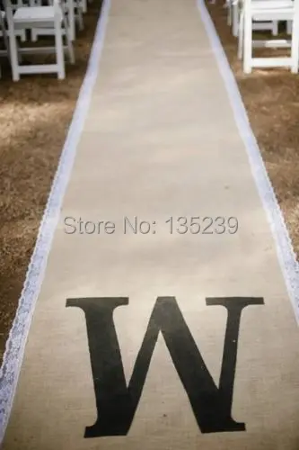 

Customize Monogram,Burlap and Lace Aisle Runner Rustic White lace Accent Shabby Chic Express Shipping Wedding Aisle Tapete