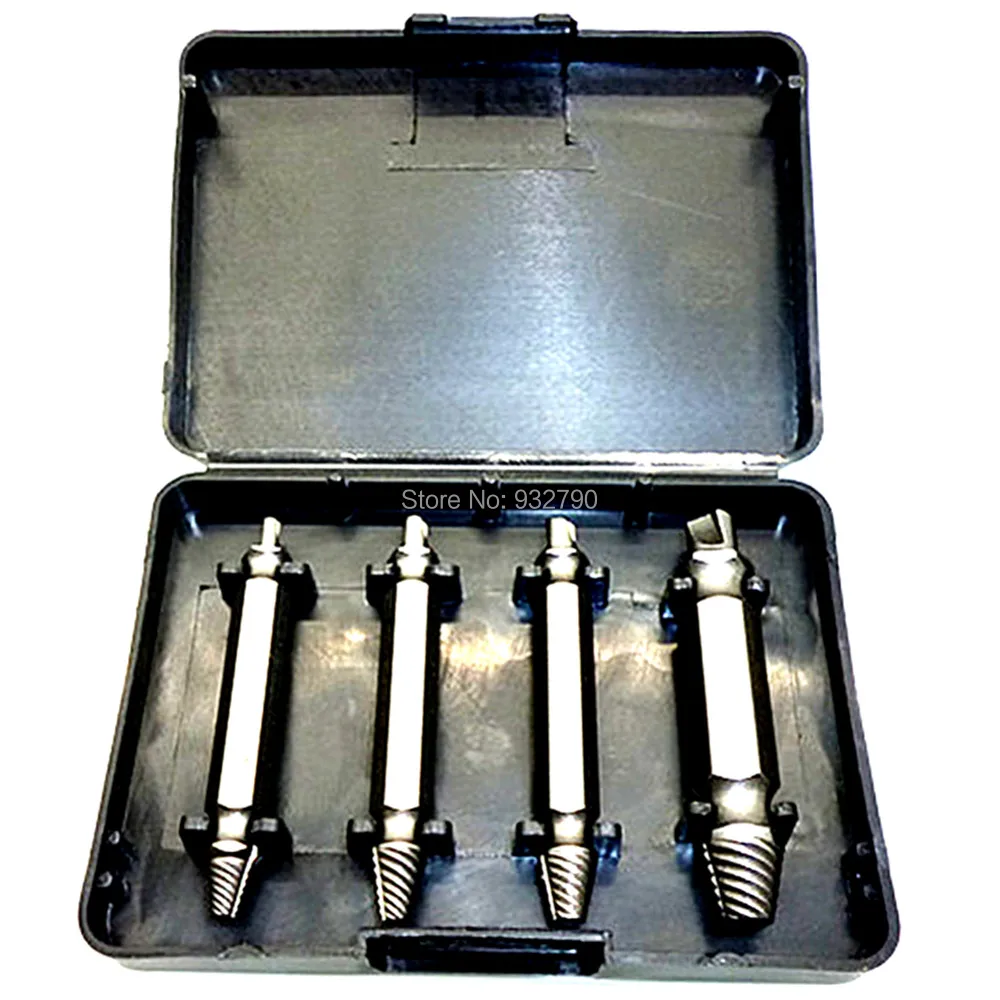 

4pcs Carpenter Screw Bolt Extractor Guide Drill Removal Broken Bolts Double Side Removes Stripped Screw Nuts Drill Bit with Case