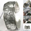Vintage Tibetan Silver Elephant Carved Open Bangle Cuff Wide Bracelet Jewelry NEW Gypsy Square Flower Metal Tibetan Silver 1