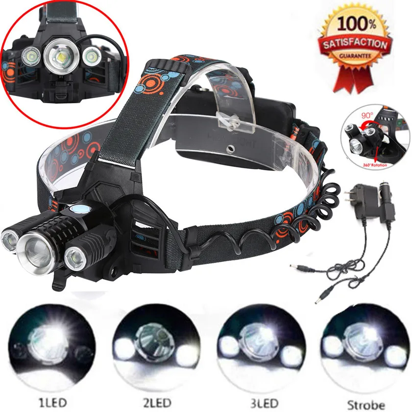 High Quality Multifunctional Headlamp XM L 3x T6 LED Headlight 18650 Light Charger Batteryin