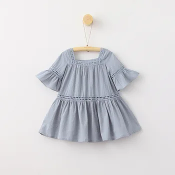 

summer girl kids bell sleeve ruffles dress hot selling kids hollow out dress 5 p/l