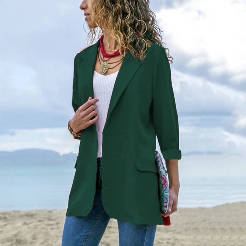 Women's Stylish Solid Blazers Fashion Long Sleeve Open Stitch Blazer Feminino Plus Size Female Jacket Casual Outerwear Tops