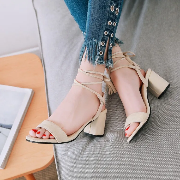 

Big Size 9 10 11 12 high heels sandals women shoes woman summer ladies Ankle straps, heavy heels, single shoes