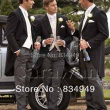 На заказ для измерения фрака, на заказ черный смокинг жениха с серыми штанами, белый жилет, сшитый мужской длинный хвост ужин смокинги