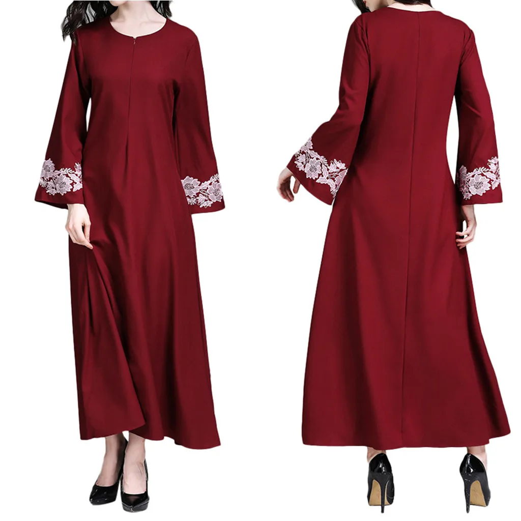2019 Autumn Cotton linen Dress Muslim Maxi Trumpet Sleeve Abaya Long Robe Gowns Tunic Belt Embroidery Dubai dresses Z416 | Тематическая