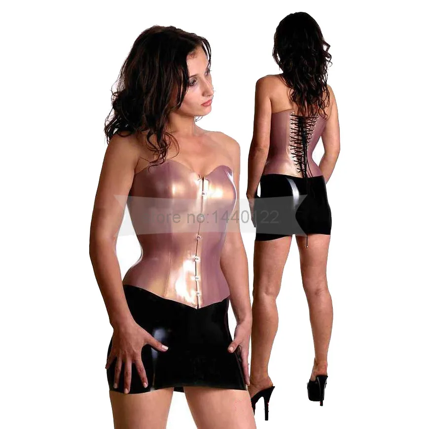 Сексуальный латекс 1 мм корсет и 0,4 мм tight мини-юбка резиновая костюмы Большие размеры изготовление под заказ Клубная одежда BNLD066