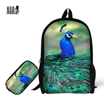 

Children School Backpack+Pencil Case Peacock Printing School Bags for Boy Girl Student Schoolbag+Pencil Bag Mochila Menino