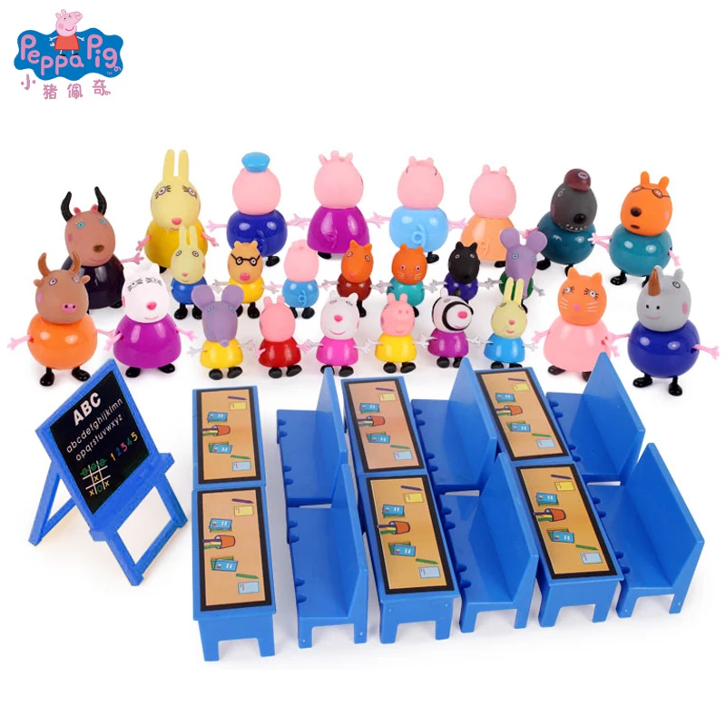 

Peppa Pig Luxury Picnic Car George Pig Friends Antelope Teacher Classroom Blackboard Desk Scene Toy For Kids Gift