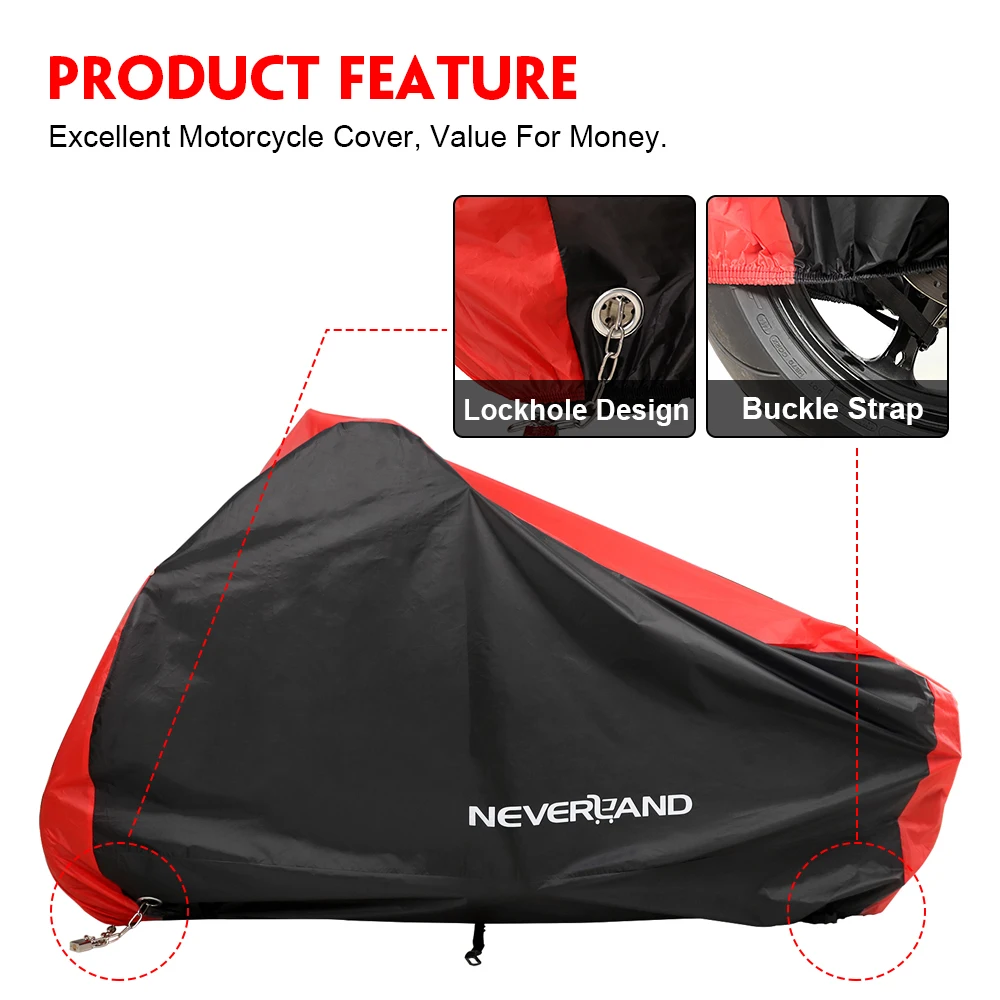 Cubierta de la motocicleta toda la temporada impermeable a prueba de polvo de protección UV de interior al aire libre de la cerradura-diseño de agujeros de motocicleta lluvia cubre abrigo D35