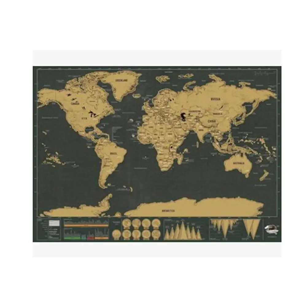 Карта мира с царапинами полуручная висячая позолоченная листовая Модная креативная сложная географическая деталь черный фон
