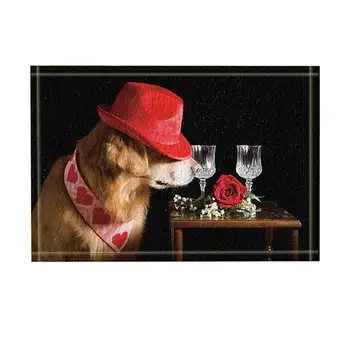 

Bed and Bathroom Carpet Kitchen Mats For Floor Mat Animals Decor, Elegant Dog with Rose on Desk Bath Rugs, Non-Slip Doormat