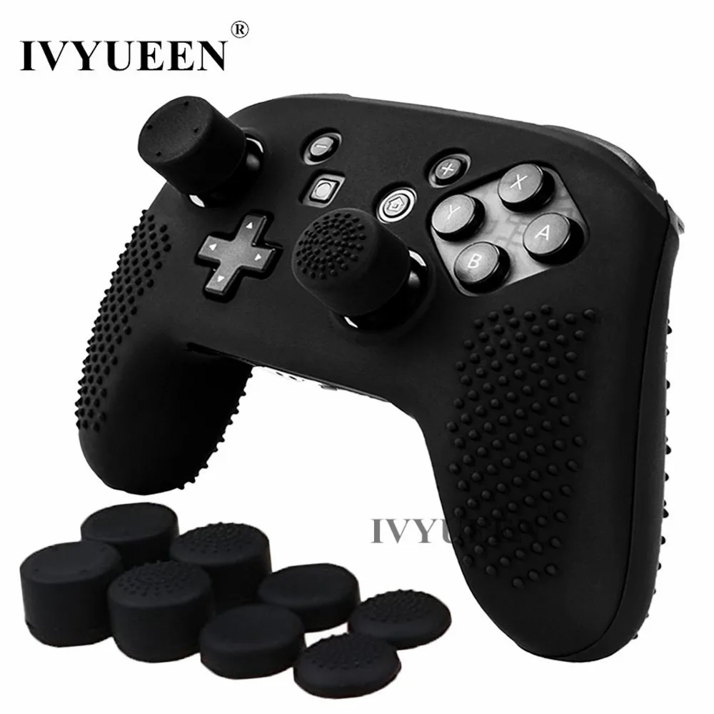 

IVYUEEN 9 in 1 Studded Anti-slip Silicone Rubber Cover Case for Nintend Switch NS NX Pro Controller Protective Skin with 8 Caps