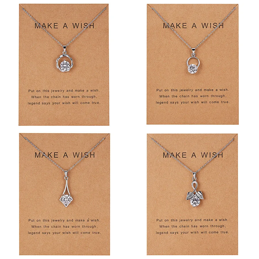 Rinhoo 7.5*10cm Make a Wish Paper dolphin Natural Stone Water Drop Geometric Shape Pendant Necklace For Women Accessories Gift - Image 2