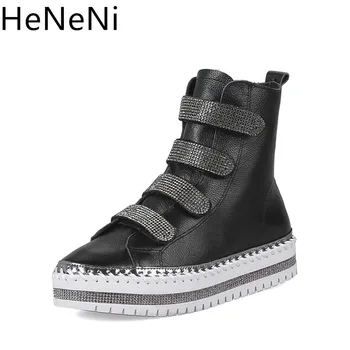 

Winter Genuine Leather Women Ankle Boots Women platform Boots Women Crystal Top Quality Fashion Flat Women Shoes 2018 NEW