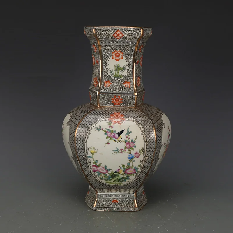 

Jingdezhen Antique Enamel Square Vases Flowers And Birds Pattern Ancient Ming and Qing Porcelain