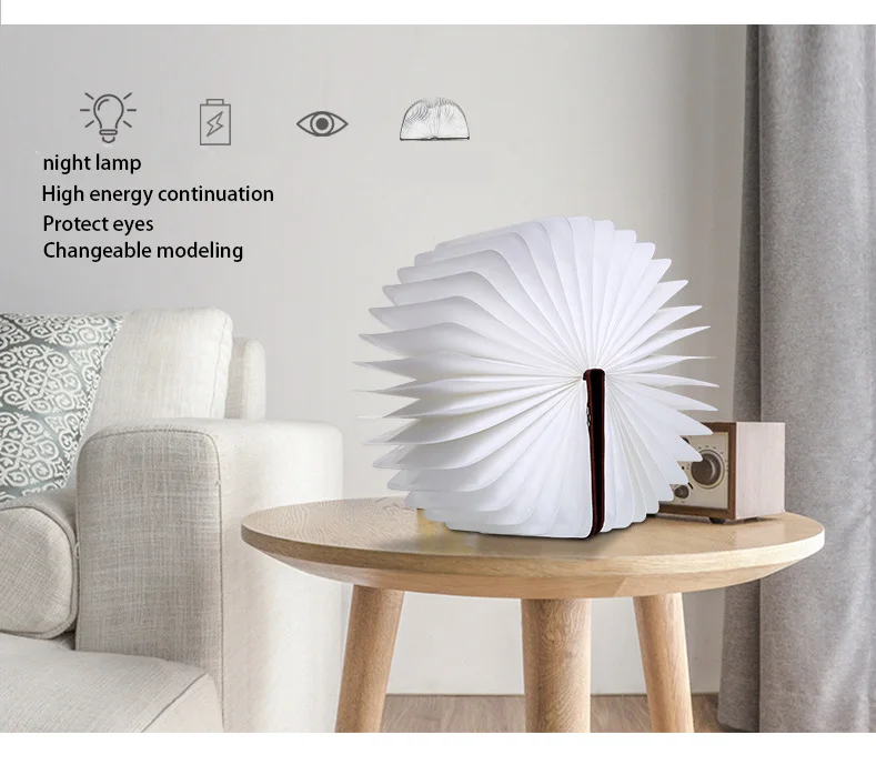 Neue Kreative Holz Faltbar Seiten Buch Licht Geführt Buch Form Beleuchtung Lampe Tragbaren Nachtlicht USB Wiederaufladbare Tischlampe