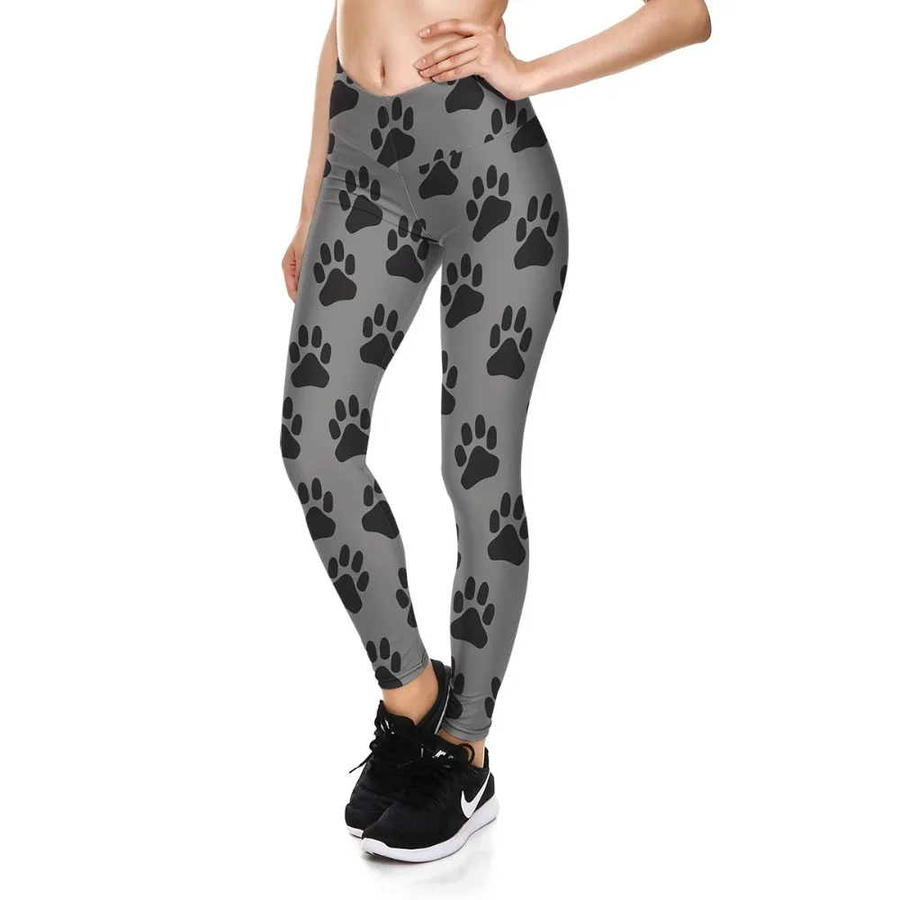 JLZLSHONGLE Fashion Dog Paw Print Women High Waist Leggings Casual